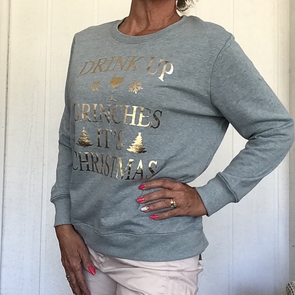 CHRISTMAS PARTY SWEATSHIRT GREEN AND GOLD NWT PXL - Picture 3 of 8